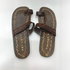 Handmade Jamaica Leather Toe Loop Sandals Mens 10 Dark‎ Brown Braided Slides